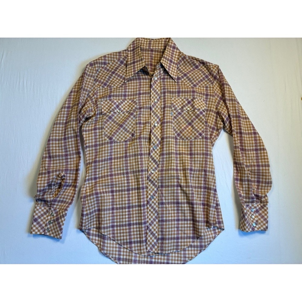 Levi's Men's Orange Plaid Long Sleeve Pearl Snap Casual Button-Up Shirt M